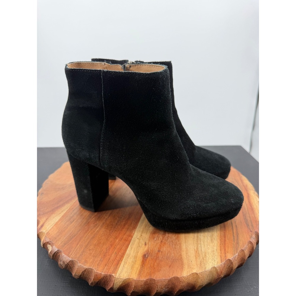 Madewell H0598 Platform Ankle Boots Women Size 7 Black Suede Block Heel Booties